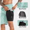 imageMens Swim Trunks with Compression Liner 9quot Stretch Board Shorts 2 in 1 Quick Dry Swimwear Bathing SuitsFlamingoc