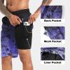 imageMens Swim Trunks with Compression Liner 9quot Stretch Board Shorts 2 in 1 Quick Dry Swimwear Bathing SuitsGradient Lavender Leaf