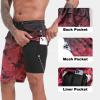 imageMens Swim Trunks with Compression Liner 9quot Stretch Board Shorts 2 in 1 Quick Dry Swimwear Bathing SuitsGradient Maroon Leaf