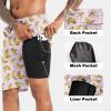 imageMens Swim Trunks with Compression Liner 9quot Stretch Board Shorts 2 in 1 Quick Dry Swimwear Bathing SuitsPink Bananac