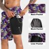 imageMens Swim Trunks with Compression Liner 9quot Stretch Board Shorts 2 in 1 Quick Dry Swimwear Bathing SuitsPsychedelic Skull