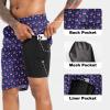 imageMens Swim Trunks with Compression Liner 9quot Stretch Board Shorts 2 in 1 Quick Dry Swimwear Bathing SuitsUsa Flagc
