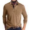 imageMens Casual Polo Shirts Classic Button Basic Long Sleeve Shirt Solid Color Cotton Tees Stylish TopsKhaki