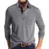 imageMens Casual Polo Shirts Classic Button Basic Long Sleeve Shirt Solid Color Cotton Tees Stylish TopsLight Grey