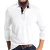 imageMens Casual Polo Shirts Classic Button Basic Long Sleeve Shirt Solid Color Cotton Tees Stylish TopsWhite