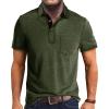 imageMens Casual Polo Shirts Classic Button Basic Short Sleeve Shirt Solid Color Cotton Tees Golf Stylish TopsArmy Greenss
