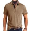 imageMens Casual Polo Shirts Classic Button Basic Short Sleeve Shirt Solid Color Cotton Tees Golf Stylish TopsKhakiss