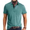 imageMens Casual Polo Shirts Classic Button Basic Short Sleeve Shirt Solid Color Cotton Tees Golf Stylish TopsLight Greenss