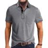 imageMens Casual Polo Shirts Classic Button Basic Short Sleeve Shirt Solid Color Cotton Tees Golf Stylish TopsLight Greyss