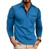 imageMens Casual Polo Shirts Classic Long Sleeve Basic Button TShirt Lightweight Cotton Golf Tops with PocketBlue