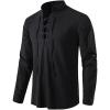 imageMens Cotton Linen Lace Up Shirts Pirate Medieval Viking Renaissance Halloween Costume Drawstring Arm Banded TopsBlack