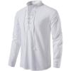imageMens Cotton Linen Lace Up Shirts Pirate Medieval Viking Renaissance Halloween Costume Drawstring Arm Banded TopsWhite