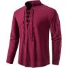 imageMens Cotton Linen Lace Up Shirts Pirate Medieval Viking Renaissance Halloween Costume Drawstring Arm Banded TopsWinered