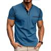 imageMens Fashion Henley Shirt Classic ShortLong Sleeve Lightweight Button Cotton TShirt Casual TopBlue2