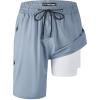 imageMens Swim Trunks 9quot Board Shorts with Compression Liner Swimsuit Builtin Bathing Suit Quick Dry Swimwear Zipper PocketSilver Grey