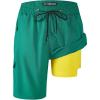 imageMens Swim Trunks 9quot Board Shorts with Compression Liner Swimsuit Builtin Bathing Suit Quick Dry Swimwear Zipper PocketTurquoise