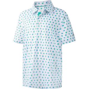 imageBoys Polo Shirt Short Sleeve Performance Dry Fit Stretch Funny Print Active Casual Collared Golf Shirts for BoyWhite Cactus