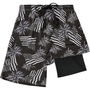 imageBoys Swim Trunks Compression Liner Swim Shorts Quick Dry Bathing Suit with Boxer Brief AntiChafe Boy SwimwearBlack Usa Flag