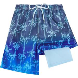 imageBoys Swim Trunks Compression Liner Swim Shorts Quick Dry Bathing Suit with Boxer Brief AntiChafe Boy SwimwearBlue Coconut Tree