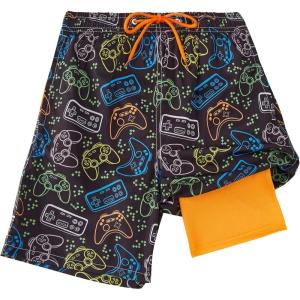 imageBoys Swim Trunks Compression Liner Swim Shorts Quick Dry Bathing Suit with Boxer Brief AntiChafe Boy SwimwearGame Controller