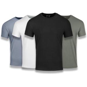 imageFresh Clean Threads Crew Neck TShirt  Pre Shrunk Soft Fitted Premium Tee  Mens T Cotton PolyBlack  White  Wedgewood  Mercury Green 4 Pack