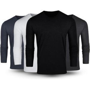 imageFresh Clean Threads Mens Long Sleeve TShirt  Pre Shrunk Soft Fitted Premium Classic Tee  Mens T Shirts Cotton PolyBlack  White  Charcoal Grey  Navy Pack of 4