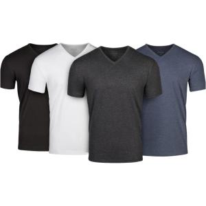 imageFresh Clean Threads V Neck T Shirts for Men  Pre Shrunk Soft Fitted Premium Classic Tee  Mens TShirt Cotton Poly BlendBlack  White  Charcoal Grey  Navy 4 Pack