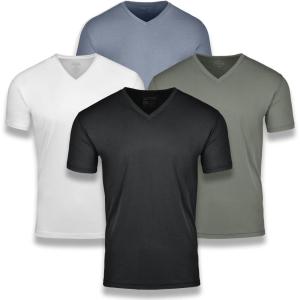 imageFresh Clean Threads V Neck T Shirts for Men  Pre Shrunk Soft Fitted Premium Classic Tee  Mens TShirt Cotton Poly BlendBlack  White  Wedgewood  Mercury Green 4 Pack