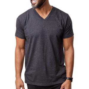 imageFresh Clean Threads V Neck T Shirts for Men  Pre Shrunk Soft Fitted Premium Classic Tee  Mens TShirt Cotton Poly BlendCharcoal Grey 1 Pack