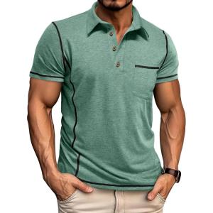 imageMens Casual Polo Shirts Classic Short Sleeve Basic Button TShirt Lightweight Cotton Golf Tops with PocketLightgreen