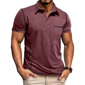 imageMens Casual Polo Shirts Classic Short Sleeve Basic Button TShirt Lightweight Cotton Golf Tops with PocketWinered