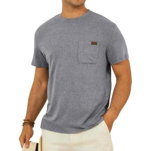 imageMens Crew Neck T Shirts Short Sleeve Casual Classic Tee Shirt Summer Solid Basic Cotton Tops with PocketLightgrey
