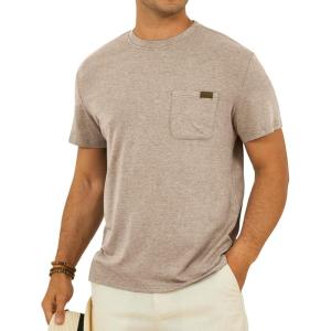 imageMens Crew Neck T Shirts Short Sleeve Casual Classic Tee Shirt Summer Solid Basic Cotton Tops with PocketLightkhaki