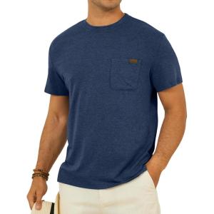 imageMens Crew Neck T Shirts Short Sleeve Casual Classic Tee Shirt Summer Solid Basic Cotton Tops with PocketNavy