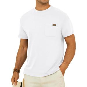 imageMens Crew Neck T Shirts Short Sleeve Casual Classic Tee Shirt Summer Solid Basic Cotton Tops with PocketWhite