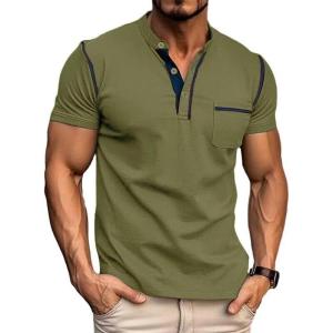 imageMens Fashion Henley Shirt Classic ShortLong Sleeve Lightweight Button Cotton TShirt Casual TopLight Green