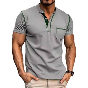 imageMens Fashion Henley Shirt Classic ShortLong Sleeve Lightweight Button Cotton TShirt Casual TopLight Grey
