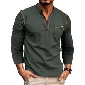 imageMens Fashion Henley Shirt Classic ShortLong Sleeve Lightweight Button Cotton TShirt Casual TopLs Grey