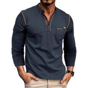 imageMens Fashion Henley Shirt Classic ShortLong Sleeve Lightweight Button Cotton TShirt Casual TopLs Navy