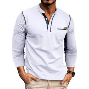 imageMens Fashion Henley Shirt Classic ShortLong Sleeve Lightweight Button Cotton TShirt Casual TopLs White