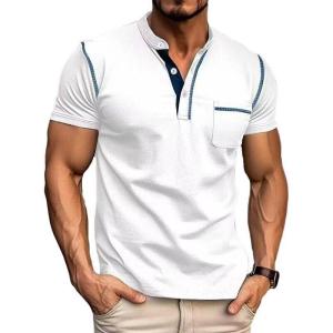imageMens Fashion Henley Shirt Classic ShortLong Sleeve Lightweight Button Cotton TShirt Casual TopWhite