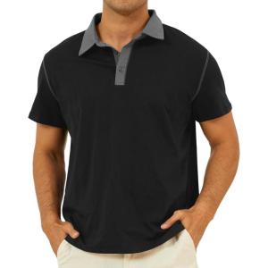 imageMens Fashion Polo Shirts Classic Short Sleeve Lightweight Button Cotton TShirt Casual Golf Tee Tops with PocketBlack316