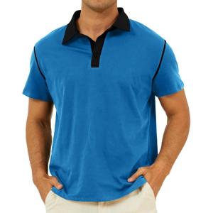 imageMens Fashion Polo Shirts Classic Short Sleeve Lightweight Button Cotton TShirt Casual Golf Tee Tops with PocketBlue316