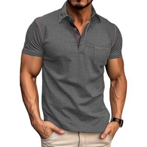 imageMens Fashion Polo Shirts Classic Short Sleeve Lightweight Button Cotton TShirt Casual Golf Tee Tops with PocketDark Flower Grey