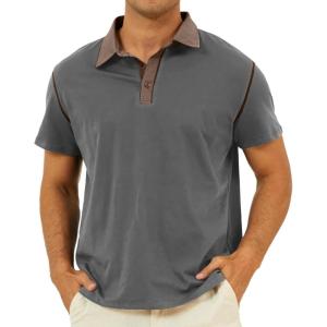 imageMens Fashion Polo Shirts Classic Short Sleeve Lightweight Button Cotton TShirt Casual Golf Tee Tops with PocketDarkgrey316