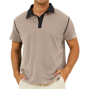 imageMens Fashion Polo Shirts Classic Short Sleeve Lightweight Button Cotton TShirt Casual Golf Tee Tops with PocketKhaki316