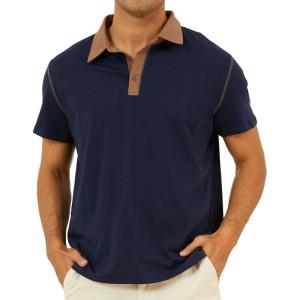 imageMens Fashion Polo Shirts Classic Short Sleeve Lightweight Button Cotton TShirt Casual Golf Tee Tops with PocketNavy316