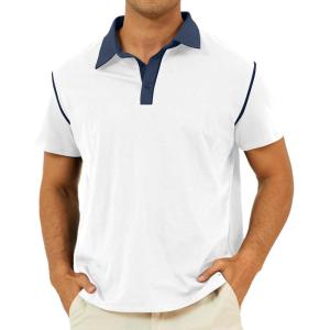 imageMens Fashion Polo Shirts Classic Short Sleeve Lightweight Button Cotton TShirt Casual Golf Tee Tops with PocketWhite316