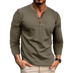 imageMens Henley Long Sleeve Shirts Casual Button TShirt Classic Basic Lightweight Pullover Cotton Tees Fashion TopsArmygreen
