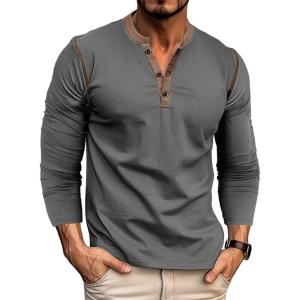 imageMens Henley Long Sleeve Shirts Casual Button TShirt Classic Basic Lightweight Pullover Cotton Tees Fashion TopsDarkgrey